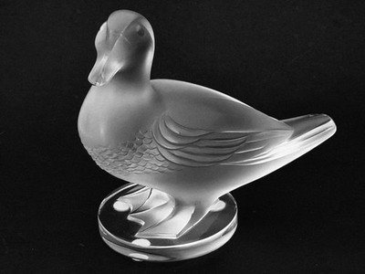 Lalique France Kristall Figur Canard Mandarin Ente satiniert signiert (kl. Chip)