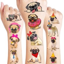 96PCS Pug Dog Temporary Tattoos for Kids Boys Girls Adults