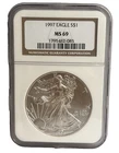 1997 American Silver Eagle $1 Dollar Coin One Troy Ounce 0.999 Fine NGC MS69