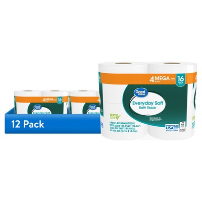 (24 pack) Great Value Everyday Soft Bath Tissue, 4 Count, Mega Rolls, Compare to