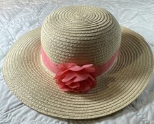 GYMBOREE Baby 0-6 mos Straw Easter Bonnet Sun Hat Pink Ribbon Bow NEW