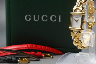 NEAR MINT w/Box] GUCCI 1800L Change Belt Gold White Dial Quartz