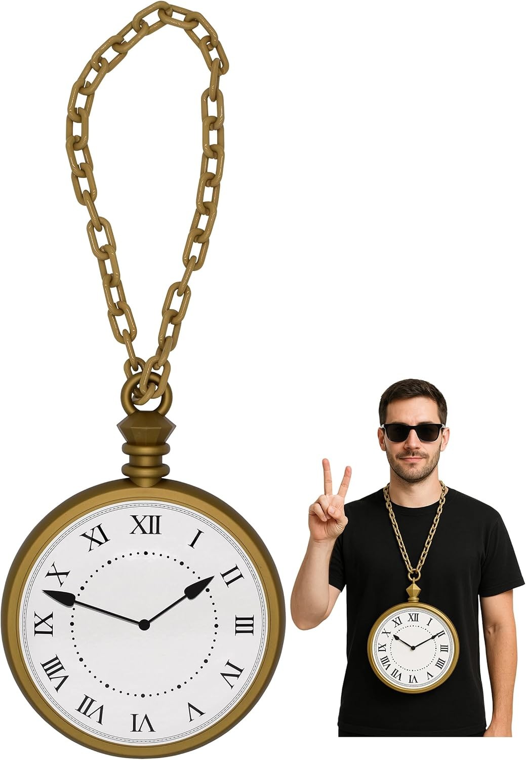 Nicky Bigs Novelties Jumbo Clock Necklace Prop 10″ Oversized Clock on 16″ 