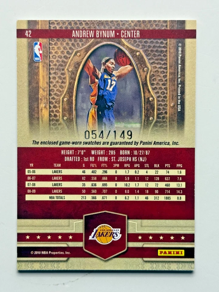2009-10 Panini Court Kings Memorabilia /149 Andrew Bynum #42 - Image 2 of 2