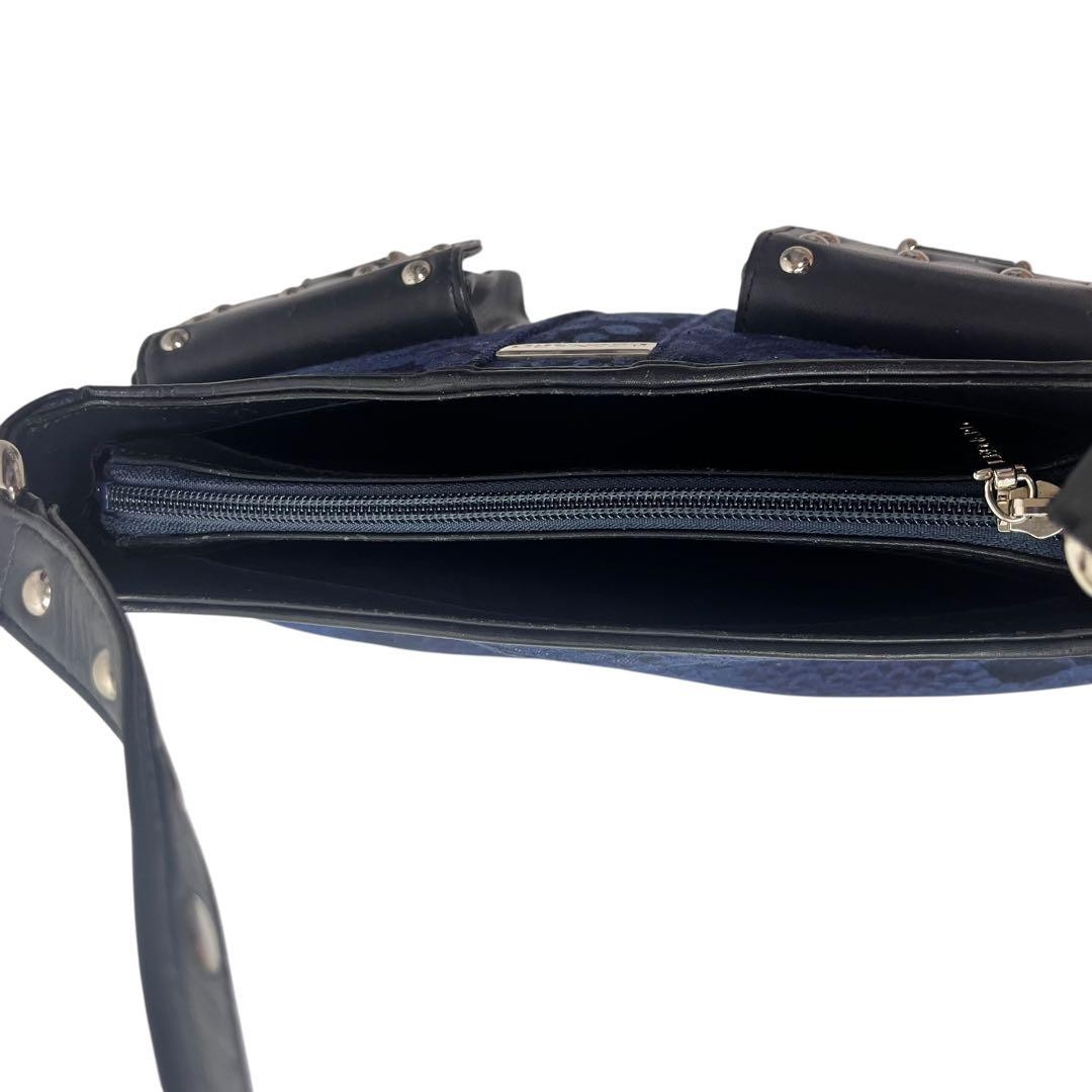 LEONARD Denim One Shoulder Bag with Studs Y2K Indigo Leather