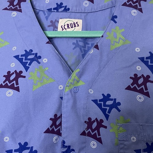 S.C.R.U.B.S. Blue Print Snap Button Up Scrub Top Size 2XL - Picture 8 of 10