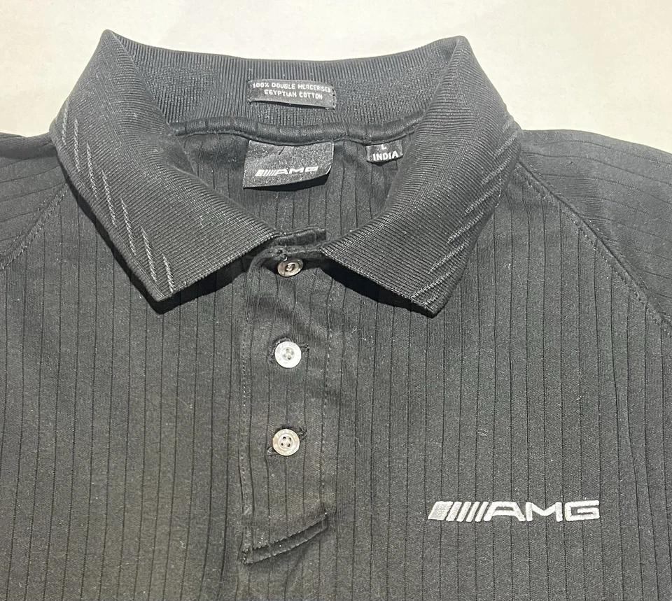 梅赛德斯奔驰 AMG Polo 衫黑色长袖埃及棉男式 L 大号 — 第 3/4 张图片