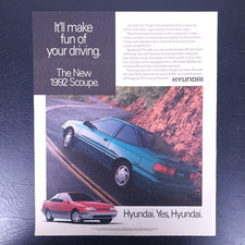 1991 Hyundai 1992 Scoupe Vintage Car Print Ad - Original Magazine Full Page