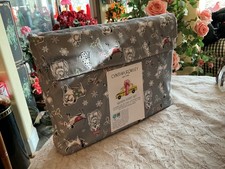 Cynthia Rowley Christmas Gray Queen Sheet Set Dogs Snowflakes Poodle Dalmatians