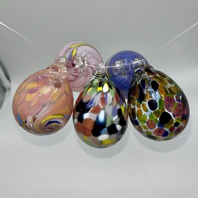5 Hand Blown Colorful Glass Easter Egg Ornaments Lavender Pink Swirl Speckled