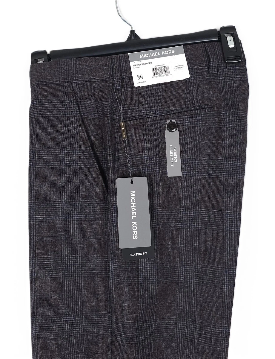 slim fit dress slacks Michael Kors Mens Classic fit Dress Pants 42 / 30 Grey Blue Plaid – Bristol  Apparel Co main image 1
