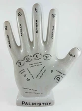 VINTAGE CERAMIC PALMISTRY HAND FIGURINE STATUE LARGE 12" TALL CRACKLE GLAZE