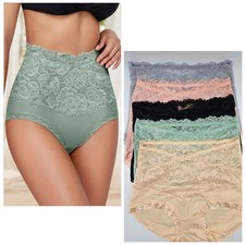 5 Pk Women's Comfy Lace Moderate Control Shaping Briefs Tummy Panel Hi Waist