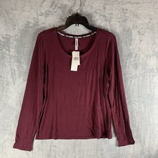Steve Madden Women's Top L Long Sleeve Ribbed Scoop Neck Pajamas PJs Red Lounge