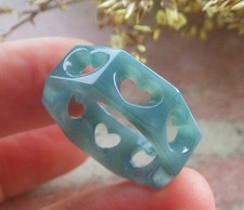 Video Certified Icy Green Natural A JADE Jadeite Heart RING USA. 8.75    713363