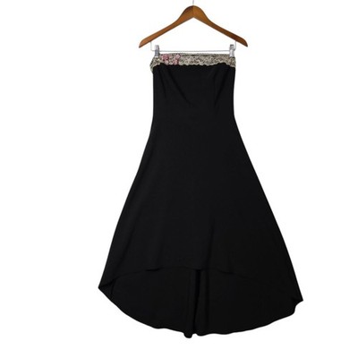 Ruby Rox Strapless Dress 11 Black Lace Rosette High Low Y2K Coquette Prom Party