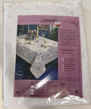 Vintage Camille White Lace Tablecloth 60”x 84” Oval Made In USA NOS