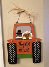Fall Autumn Thankful  Blessed Pilgrim Turkey  Farmhouse Tractor Wood Wall Sign