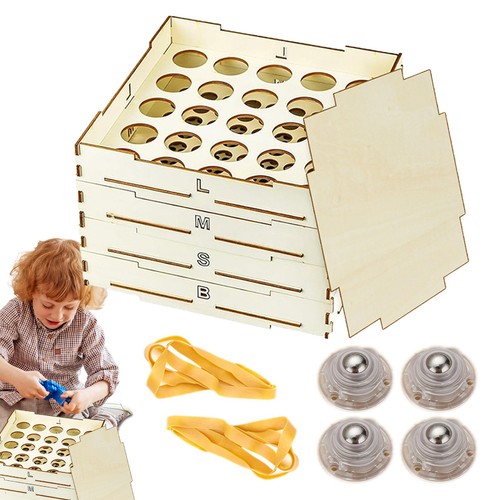 Sorter Sifter Box 4 Tray Blocks Sorting Boxes 3 Different Size Wooden Sorter - Picture 6 of 9