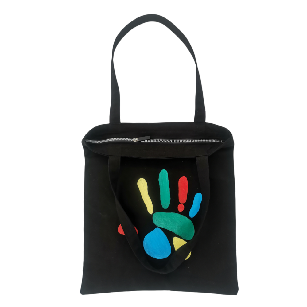 Stylish Hand-Painted Canvas Tote Bag for Women with Zipper Pocket Eco-Friendly Medium Size