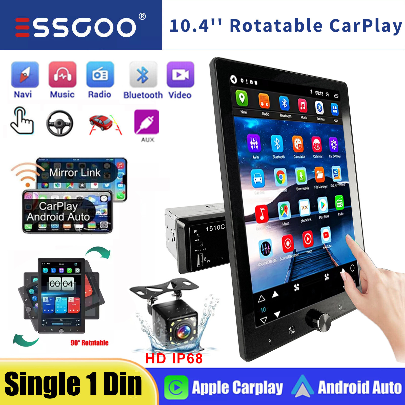 10" Car Stereo Radio Single Din In-Dash Units Bluetooth Carp