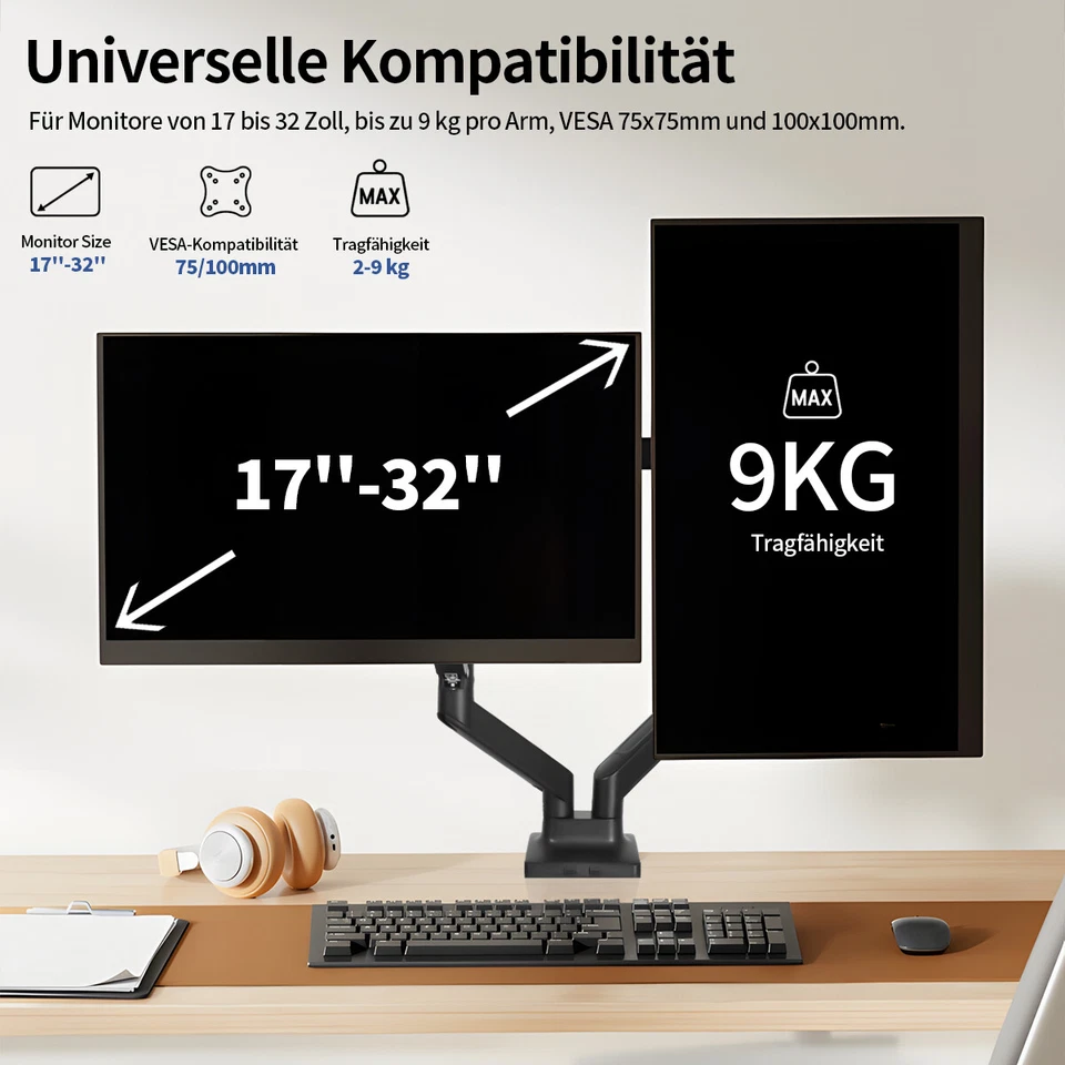 Gasdruck Monitor Doppel Tisch Halterung Bildschirm Ständer 2x 9KG bis 30 Zoll - Bild 4 von 4