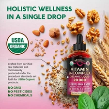 USDA Organic Vitamin B-Complex B5 Pantothenic Acid | B12 Methylcobalamin | B1 Th