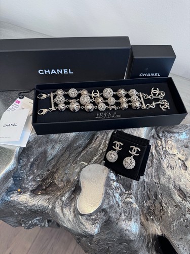 Pendientes de bola de oro CHANEL 18C filigrana de metal largo crucero de bronce CC - Imagen 5 de 7