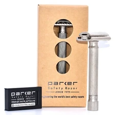 Parker Variant ADJUSTABLE Safety Razor & 5 Double Edge Blades - Satin Chrome 