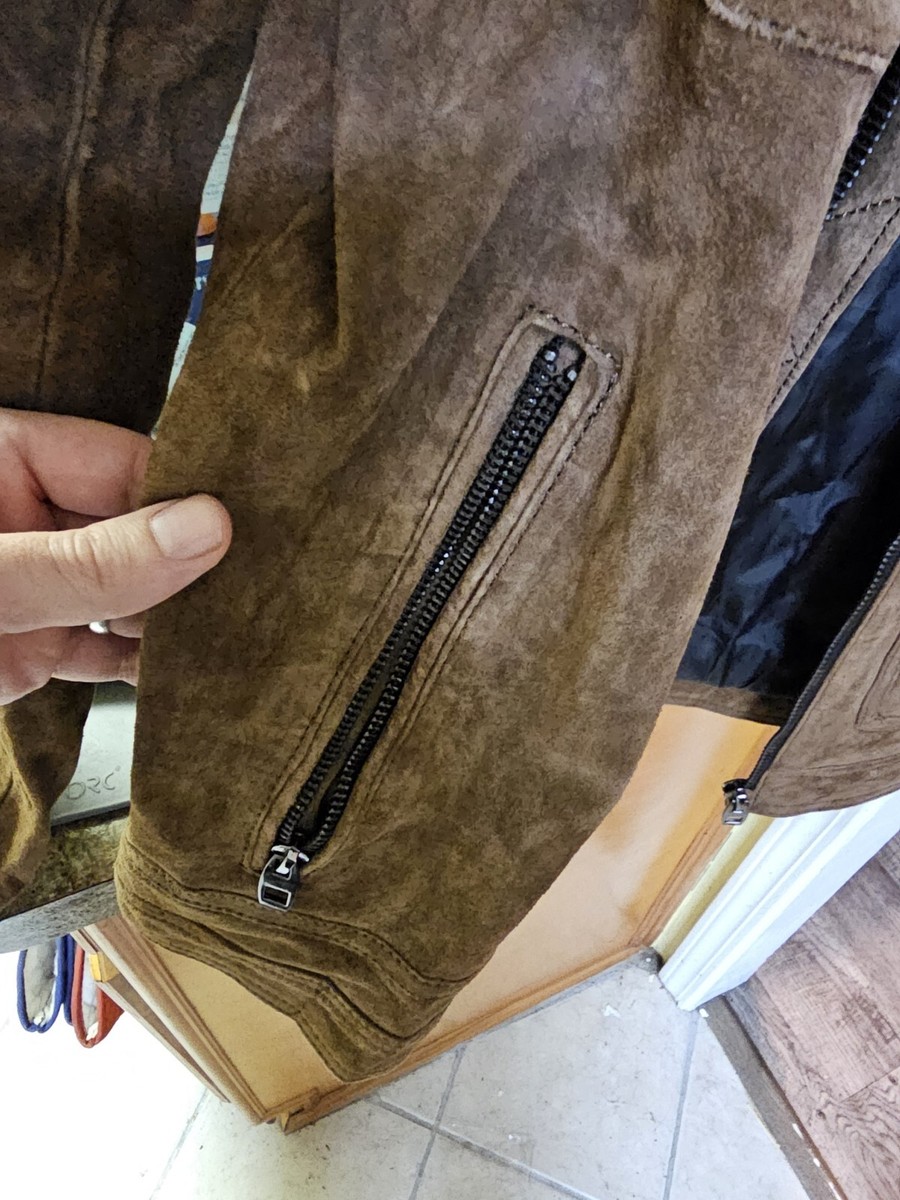 RARE Zara Man Brown Pig Leather Biker Moto Jacket Men's Sz