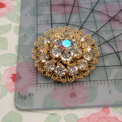 Vintage Juliana Gold Scroll Layered Clear Rhinestone Flower