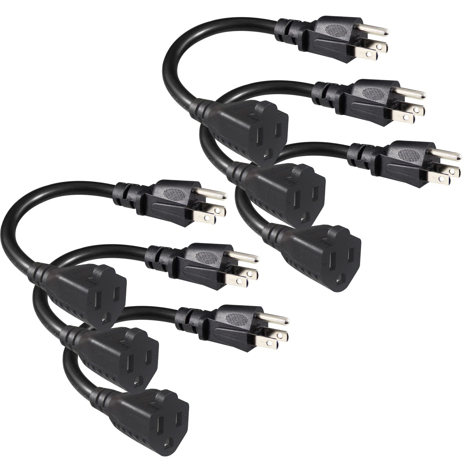 6 Pack Short 3 Prong Power Extension Cord - 6inch Black Mini Indoor Grounded ...