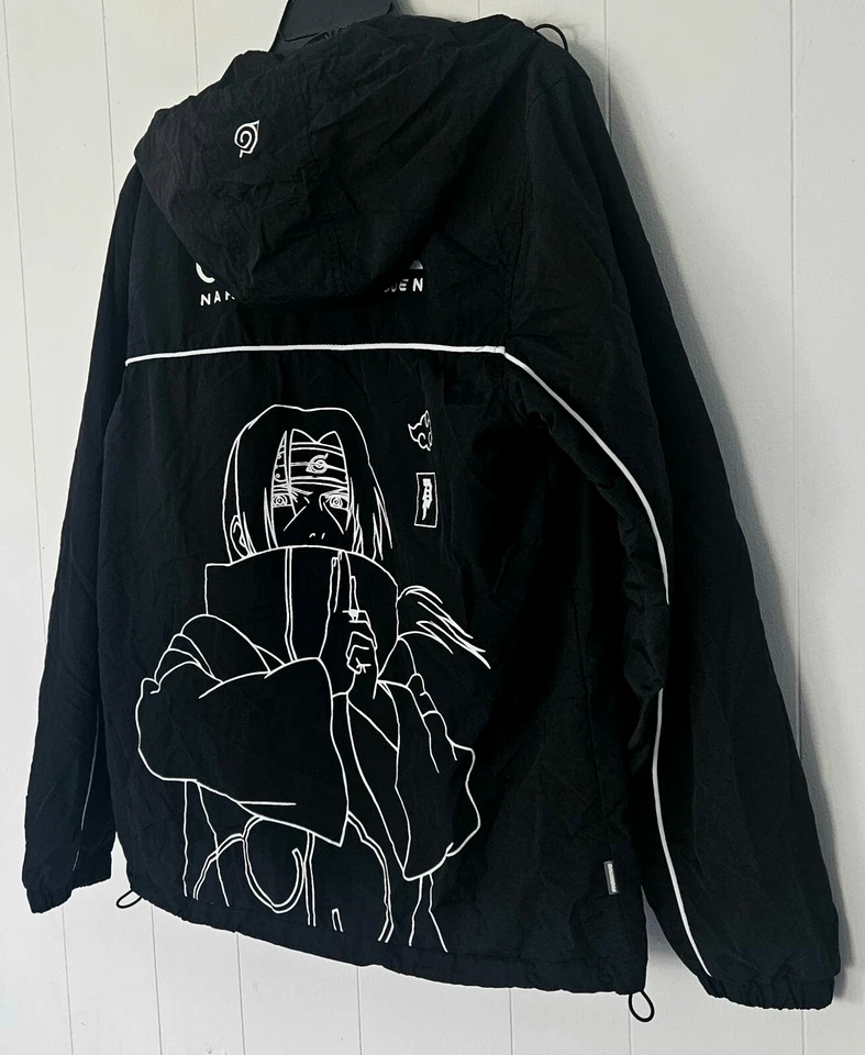 Cortavientos Primitive X Naruto Shippuden para hombre mediano negro anime Itachi Uchiha Foto 3 de 4