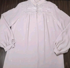 Vintage Night Gown House Dress Long Sleeve Embroidered Davids Bridal Size Large