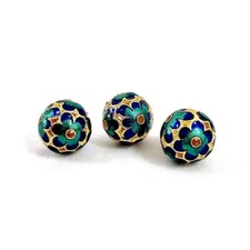 10Pcs Handmade Enamel Round Flower Green Cloisonne Beads For Jewelry Making 11mm