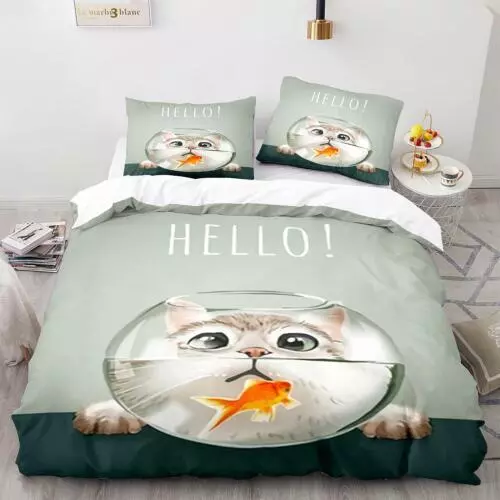 Cats Quilt Duvet Cover Pillowcase Pets Bedding Set Single Double King Size Hot - Picture 61 of 63