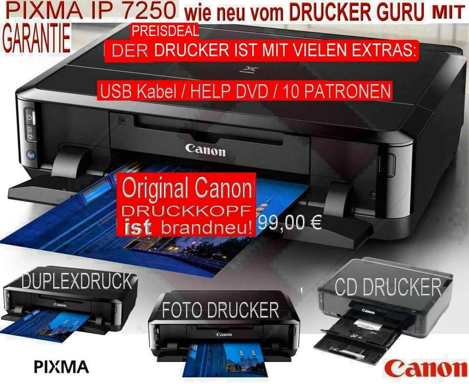 Canon Pixma IP7250 Fotodrucker Kultdrucker schwarz/guter Zustand # Garantie - Bild 3 von 4