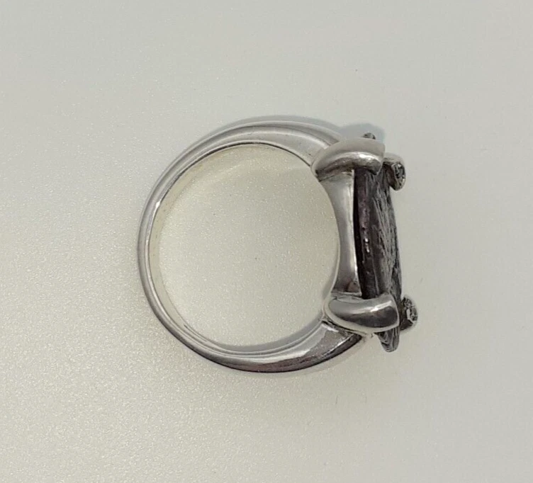 Anello argento 925 diamanti moneta romana originale gioiello donna - Immagine 3 di 4