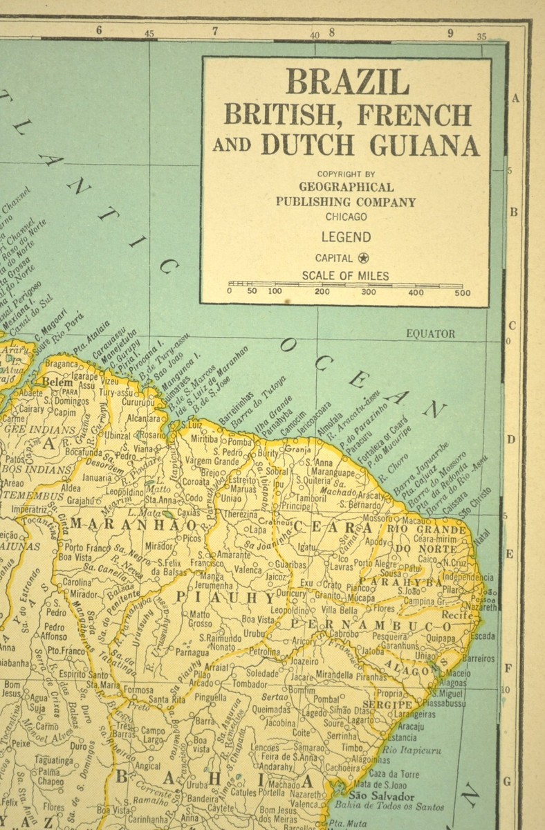 1940s Vintage BRAZIL Map Wall Art Old Original Rio De Janeiro