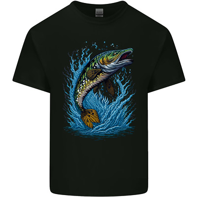 Springen Hecht Fisch Angeln Fischer Kinder T-Shirt Jungen Mädchen