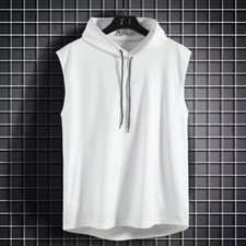 Men Hoodie Tank Top Vest Drawstring Sleeveless Hip Hop Streetwear Summer Vest