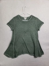 Style Co Women Top Small Green Cotton Blend Short Sleeve Asymmetrical Blouse