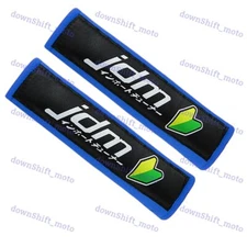 2PCS jdm Racing Blue Soft Cotton Embroidery Seat Belt Cover Shoulder Pads New