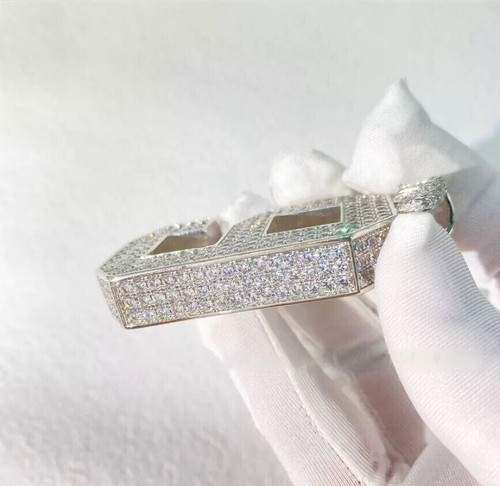 2.00Ct Round Cubic Zirconia Men's Number ''9'' Pendant 925 Sterling Silver - Picture 2 of 3