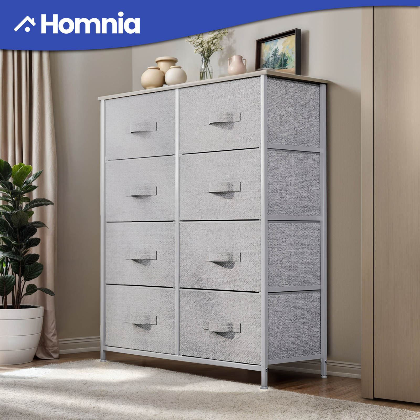 8-Drawer Gray Fabric Dresser with Waterproof Design for Bedroom Storage and Organization