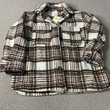 Gb Womens Shacket Size Large Brown Plaid Shirt Heavyweight Button Front Jacket