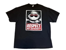 Vintage South Park Cartman Respect My Authority Mens T Shirt Black Size 2XL