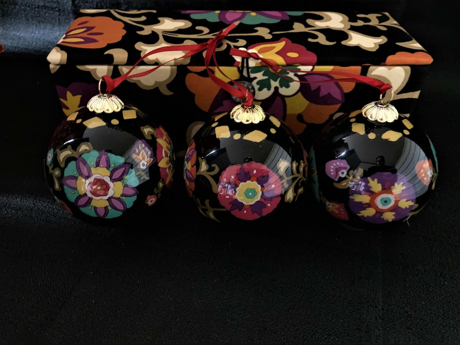 Vera Bradley Christmas Ornament Set of 3 Suzani pattern FREE SHIPPING