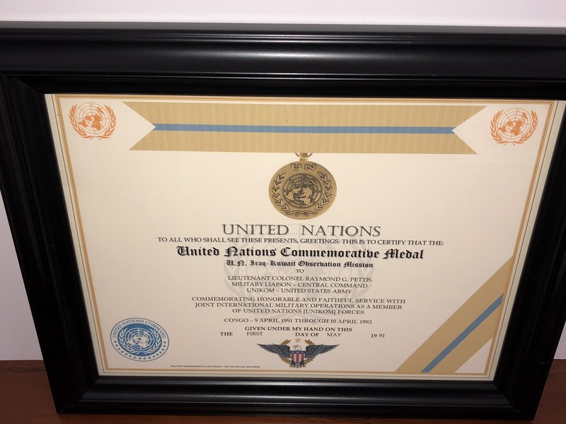 U.N. IRAQ-KUWAIT OBSERVATION MISSION COMMEMORATIVE MEDAL CERTIFICATE~Type 1