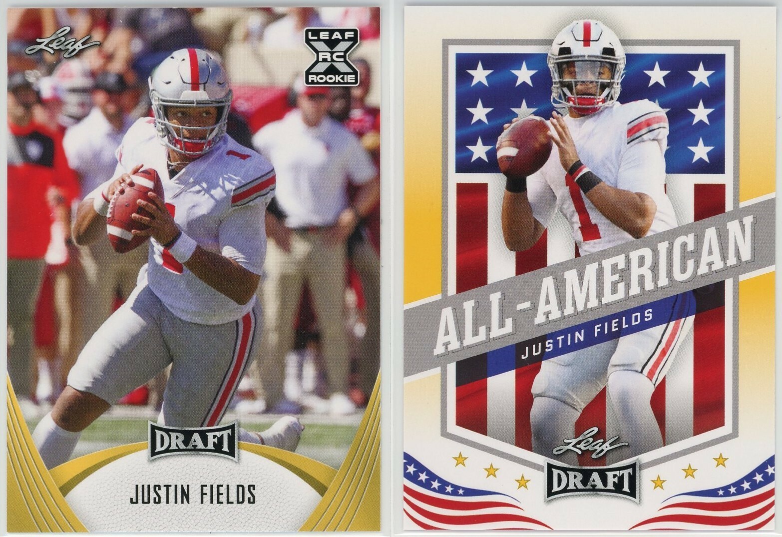 2021 Leaf Draft Justin Fields #02 Rookie & All-American Gold Parallel PAIR (a)
